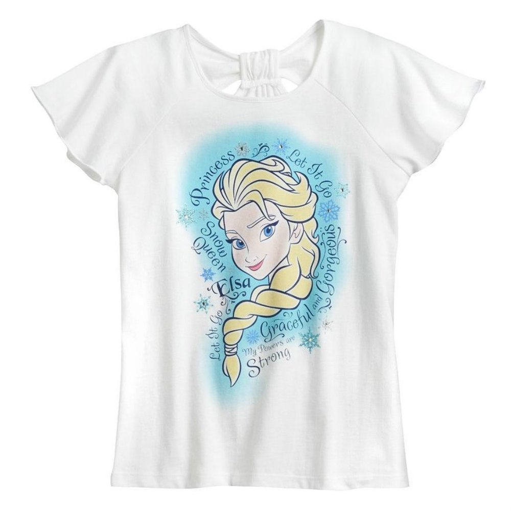DISNEY FROZEN‎ ELSA SHORT SLEEVE SHIRT GIRL 2T SPARKING BOW BACK NEW